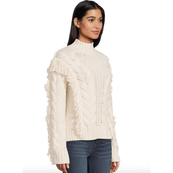 SANCTUARY Sweater Size XL NEW Crafted Fringe Sweater Chalk Cream - Picture 8 of 8